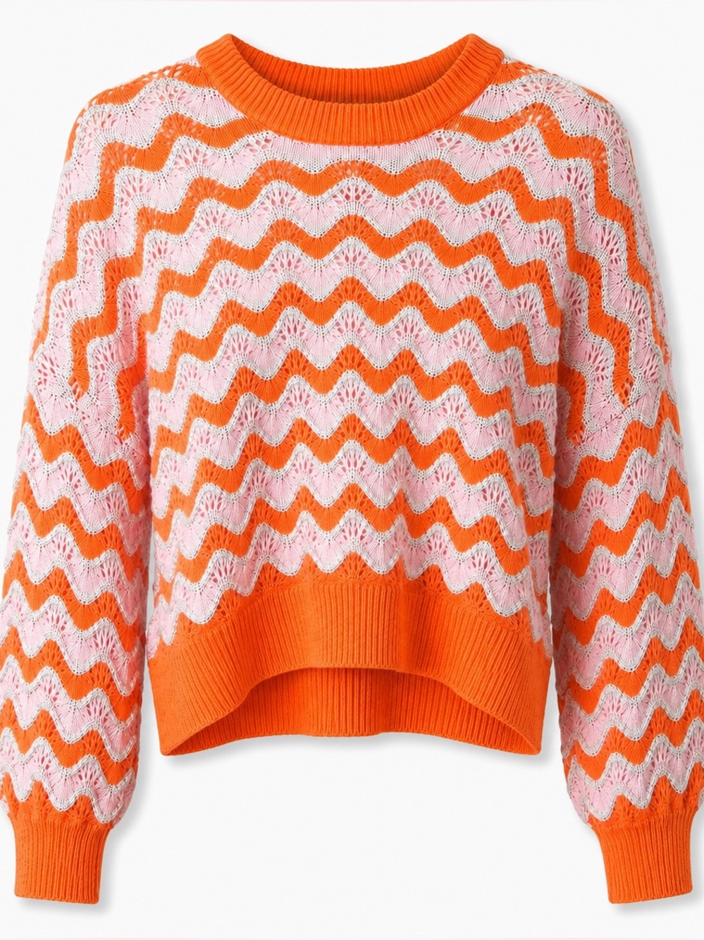 H&M | Wavy Chevron Pointelle Knit Sweater Orange Pink White | Women’s Size: M - Picture 2 of 5